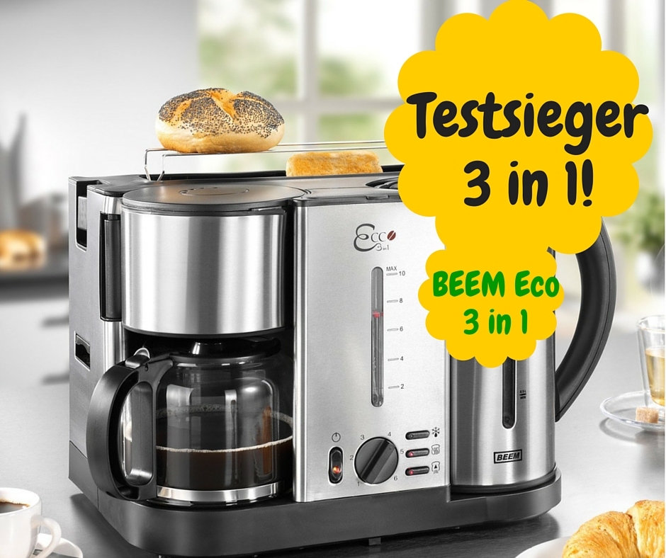 BEEM Germany Ecco 3-in-1 Frühstücks-Center, Kaffeemaschine, Wasserkocher und Toaster, Edelstahl-gebürstet